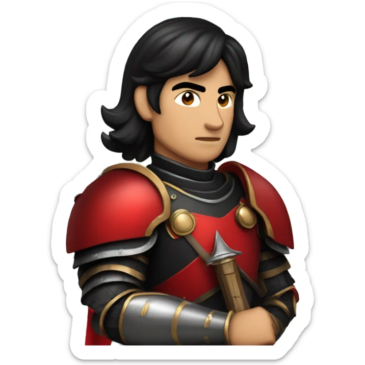 Vintage Tanned man with black hair and stern face wearing red and black armour holding sword vintage sticker