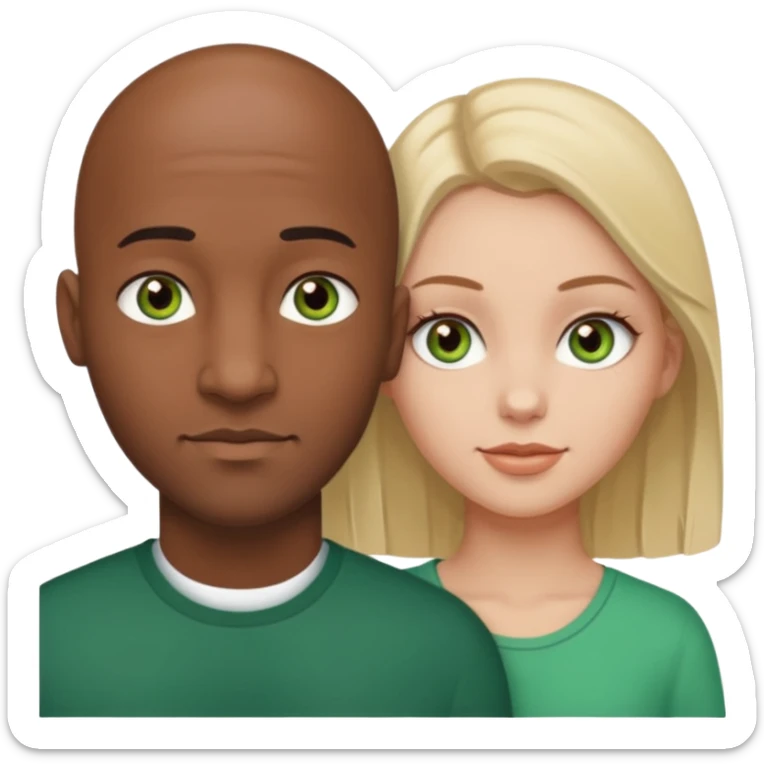 Black bald guy with brown eyes & a white girl brown hair with green eyes  sticker