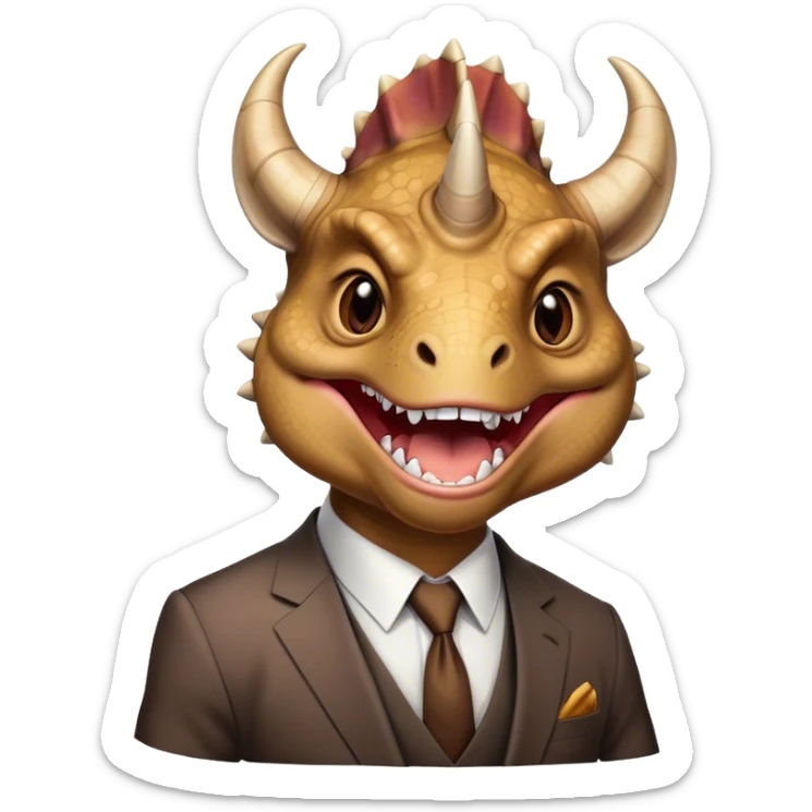 angry face of a triceratops in a suit laughing with tears sticker