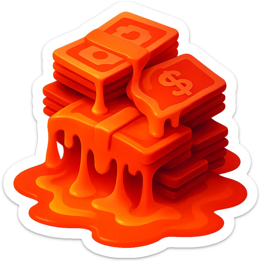 Change the money to a vivid red color, remove the background so it is transparent, keep the lava effect vibrant and dramatic with fiery lava glow and intense heat effect. sticker