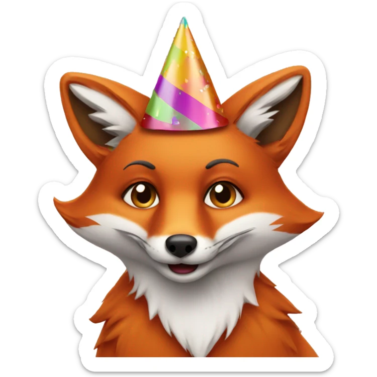 Fox wearing a party hat sticker