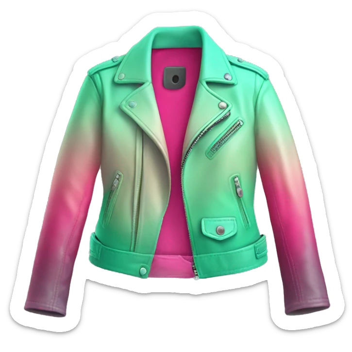Realistic open hot pink to mint green ombre fashion leather jacket isolated.  sticker