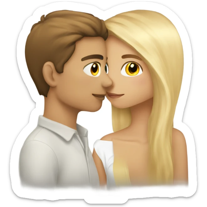 beautiful girl with long brown hair kissing blonde hair boy sticker