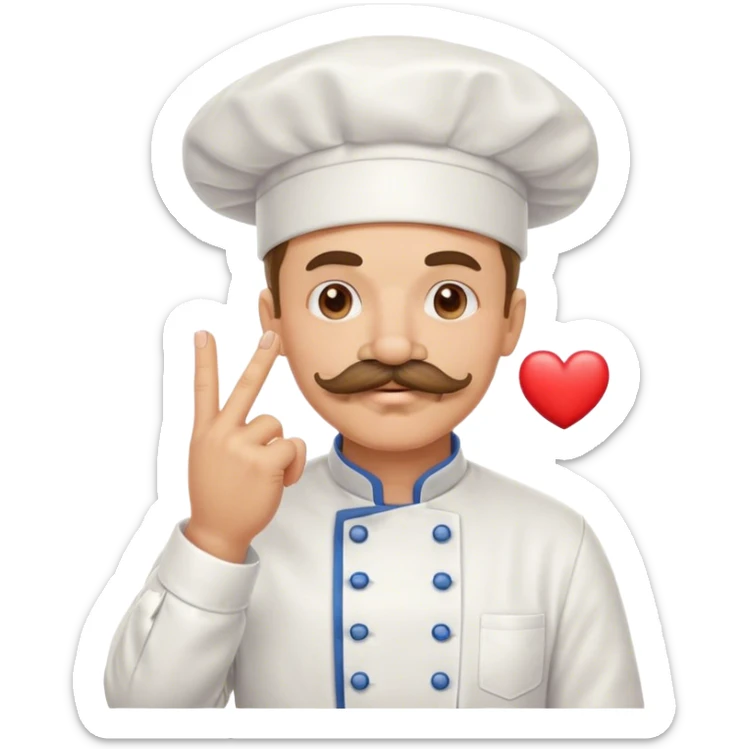 Mustachioed chef kissing his pinched fingers with a heart emoji sticker