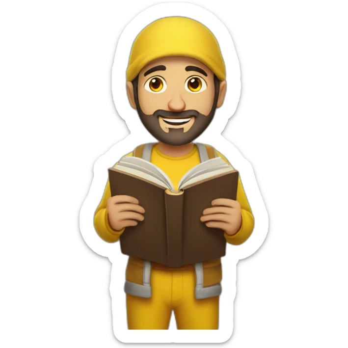 Armenian men with the yellow clothes reading book and looking at camera and smiling  sticker