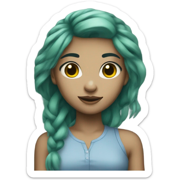 pretty girl with greenish blueish hair that’s very very dark and beautiful face and body sticker