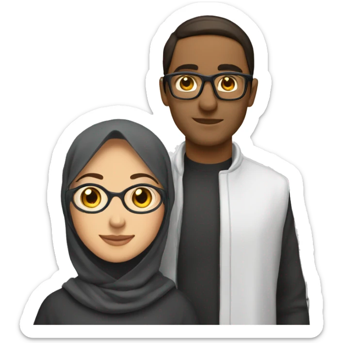 A brune couple wearing glassand the girl wearing hijab sticker