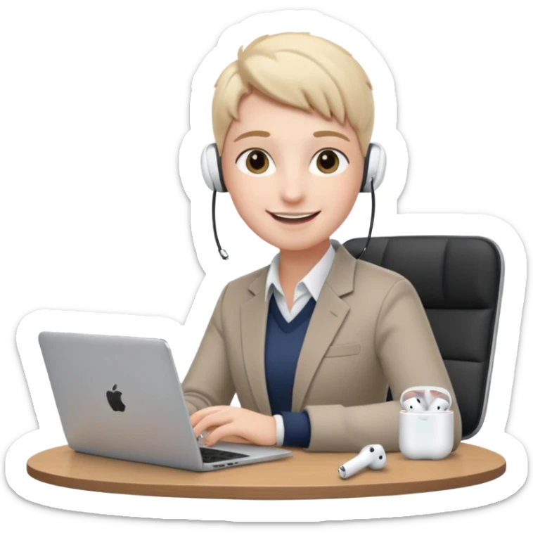 video meeting via laptop smiling person with airpods  sticker