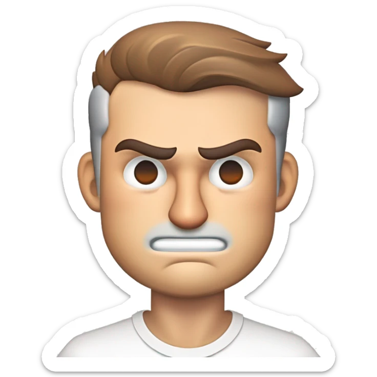 Angry CFO - light brown hair, light grey eyes, wearing white t-shirt, no facial hair sticker