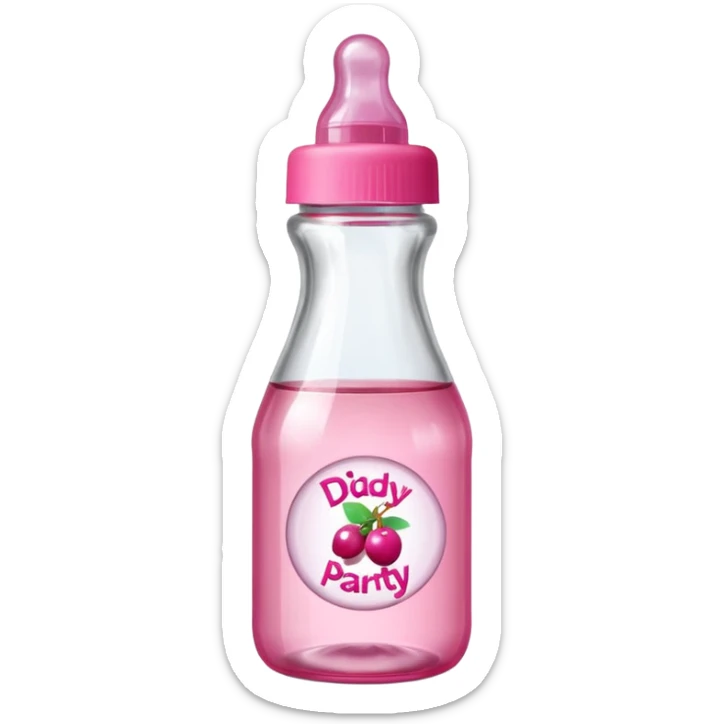 realistic baby oil style bottle pink cap pink logo clear bottle with berry logo with diddy party written and a berry on top bottle sticker