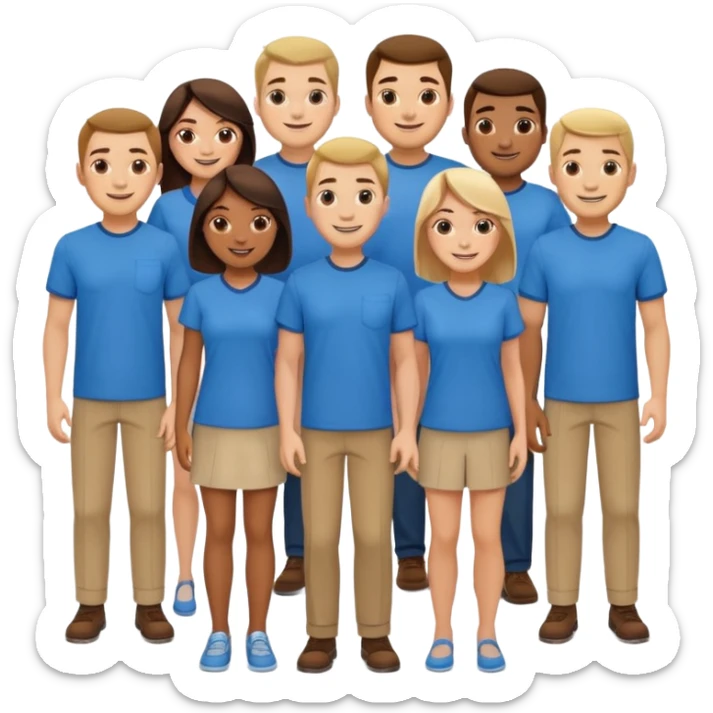 emoji siete personas cuerpo completo hombres y mujeres con camisa azul sticker