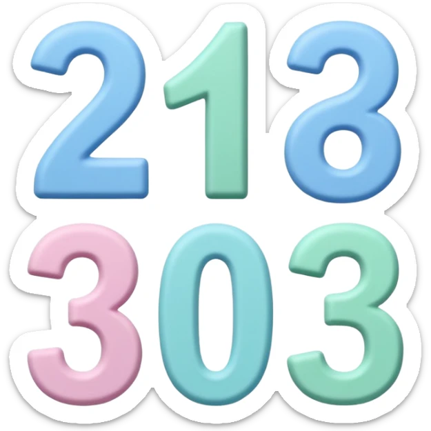 Numbers 1, 2, 3 in pastel colors (pink, blue, green), Pixar-style 3D, hand-drawn texture, soft shadow, transparent background sticker