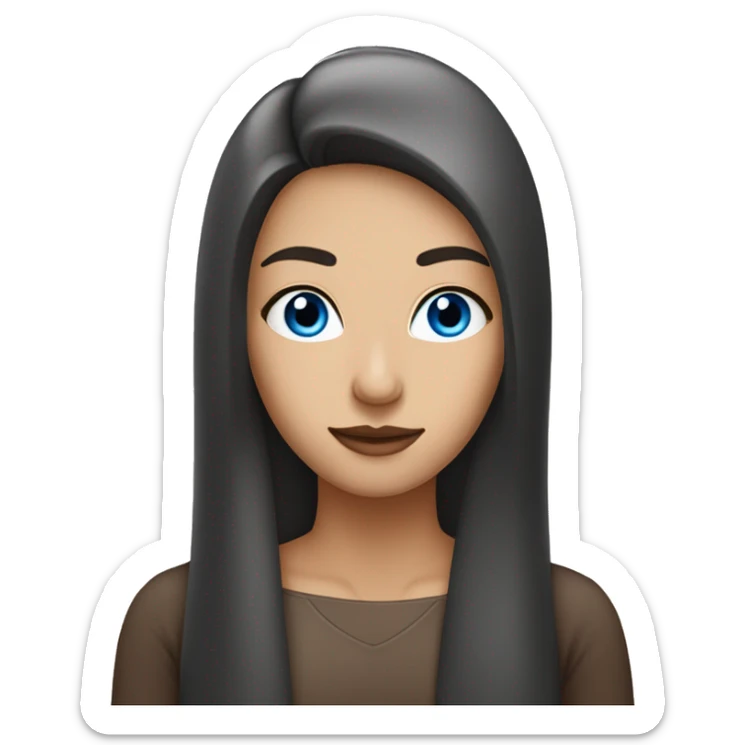 lady with blue eyes and dark brown long straight hair and a mole under her nose on the left sticker
