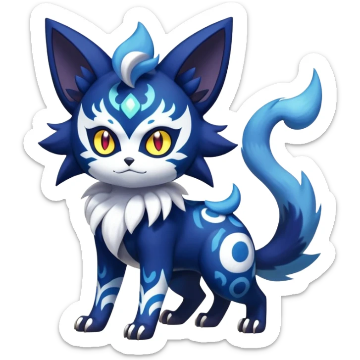 Shiny Evil mExotic Badass Colorful Ethereal Royal Mysterious Gothic Meowstic-Zorua-Litten-Noibat-Pokémon-Fakémon-hybrid-creature (full body) with random pattern-markings sticker