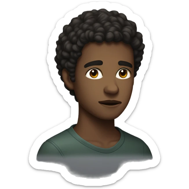 A young man with dark skin and short, dark, curly hair. He appears to be in his late teens or early twenties. His expression is serious and neutral. sticker