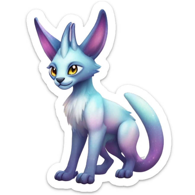 Cute Kawaii Epic Ethereal Horned Sparkly Colorful Sergal-Caracal-Vernid full body sticker