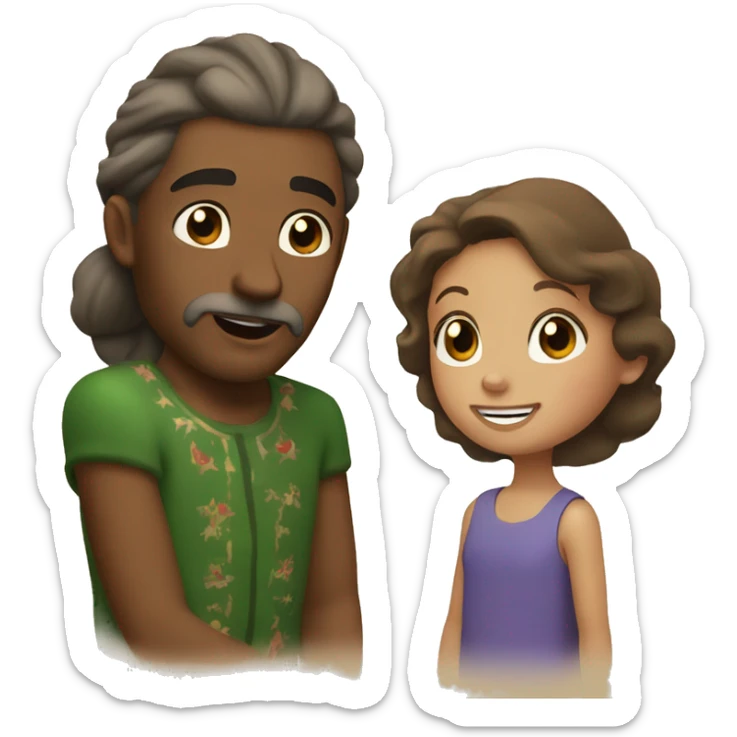 santa talking to a little girl with tan skin brown eyes and brown hair sticker