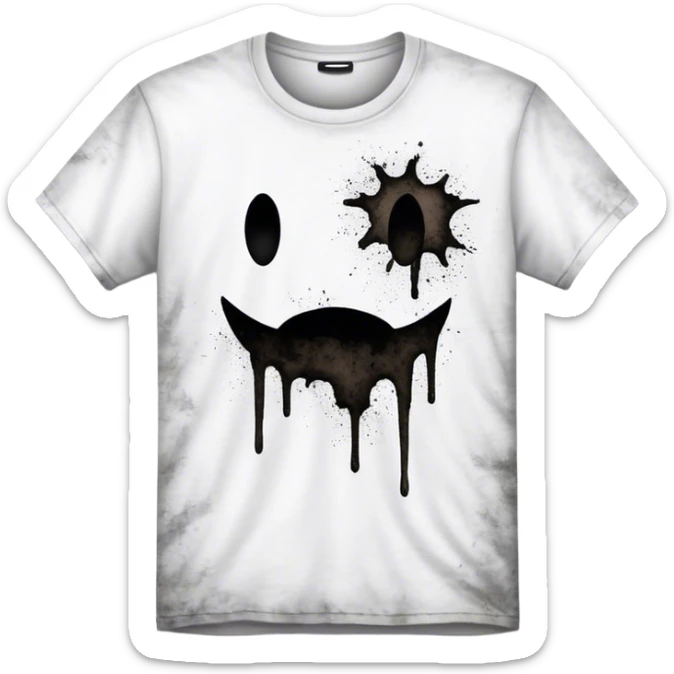 A white T-shirt heavily stained with black dirt and grime. The fabric is covered in dark smudges, making it look extremely dirty and worn out sticker