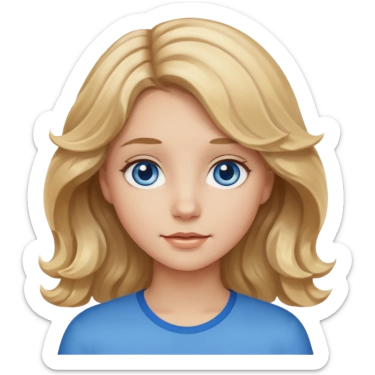 girl with blond hair at the ends it is light, brown, wavy hair, fair skin blue eyes sticker