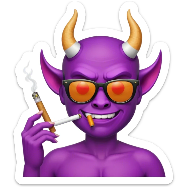 Klasyczne emoji fioletowego diabełka z papierosem i okularami przeciwslonecznymi sticker