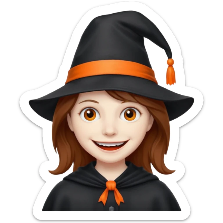 babadook with brown hair and a bright orange hat sticker