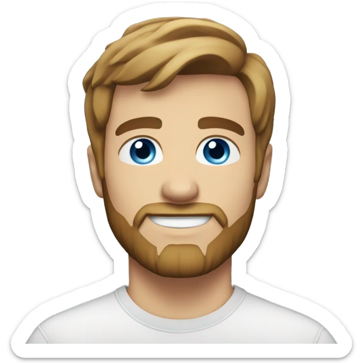 A 23 year old, Caucasian man, with short brown hair, with beard facial hair,   with blue eyes wearing a t-shirt. sticker