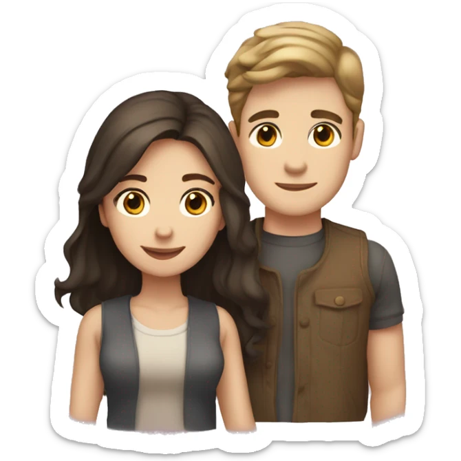 A young brunette couple, one male and one female, both with fair skin and light-colored eyes sticker