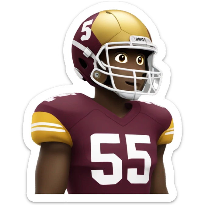 football player with face, wearing maroon and gold jersey, number 5 sticker