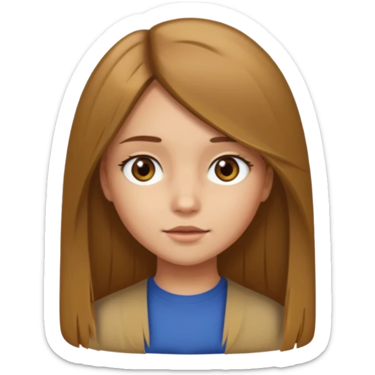 Girl with brown long brown hair with blond peekaboo underneath. She has her hair long and parted to the side and straight. She has light skin. She has hazel eyes.   sticker