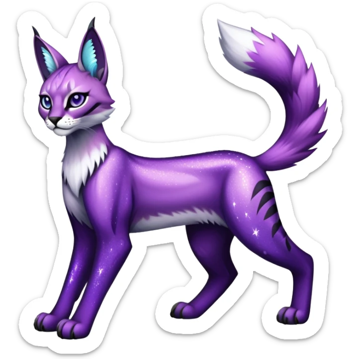 Vibrant dark edgy gothic Falvie-Fionbri-Bobcat-Caracal-creature-sparkle-feline-fursona, full body sticker
