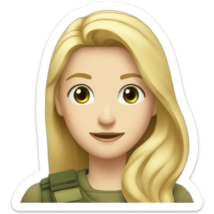 military blonde man with beard and blue eyes and girl with long light-brown hair and green-grey eyes sticker