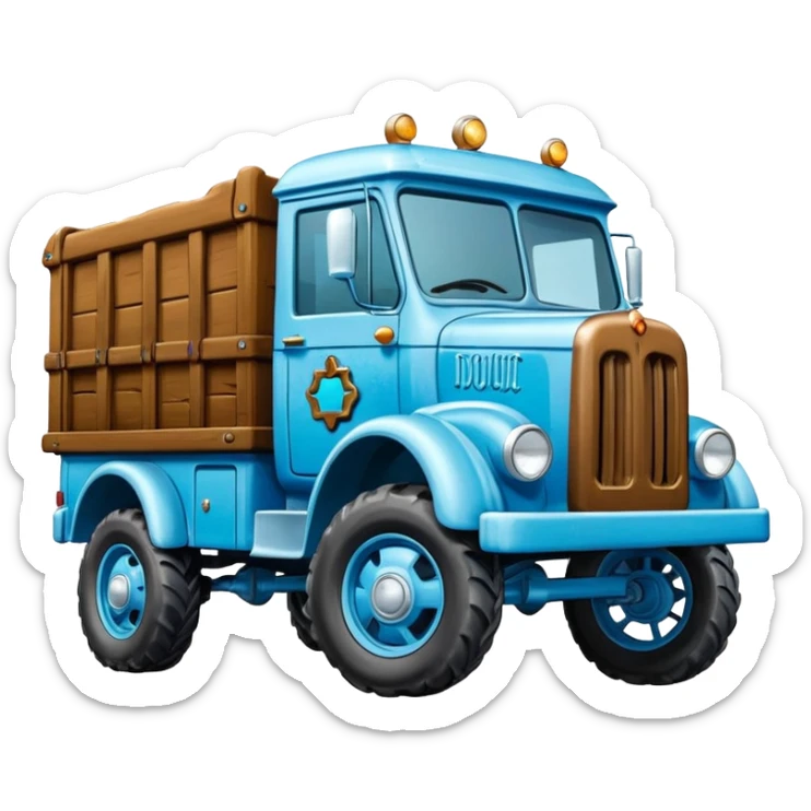 The Flintstones shiny crushed-dark-ice-blue frozen Scooby Doo 1912 antique long-wheelbase cab over off-road moving truck  sticker