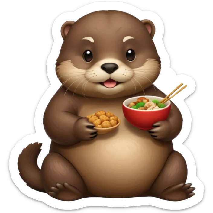 generate a super fat cute otter eating chinese food from a place called taverne de zhao sticker