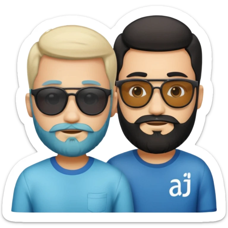 Van u make 2 cool young emojis with shades side by side, both have faded hair, one of them should also have faded beard. Beneath the faded beared emoji should have the initials WQ and the other PJ. black hair and beard sticker