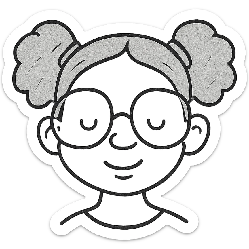 african american girl head with oversize glasses and gray hair in bunches, hand drawn outlined icon sticker