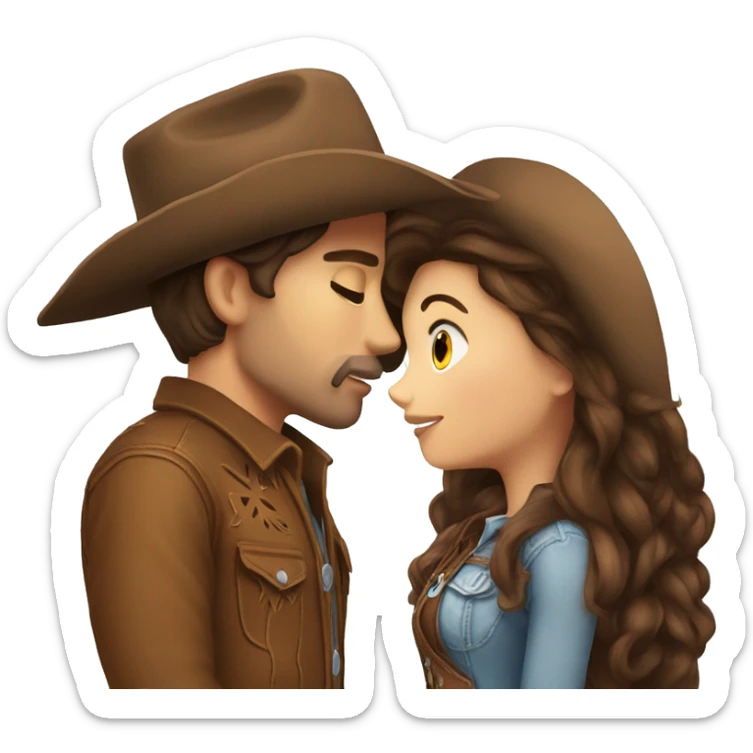 Cowboy with brown hair kissing cowgirl with brown hair sticker