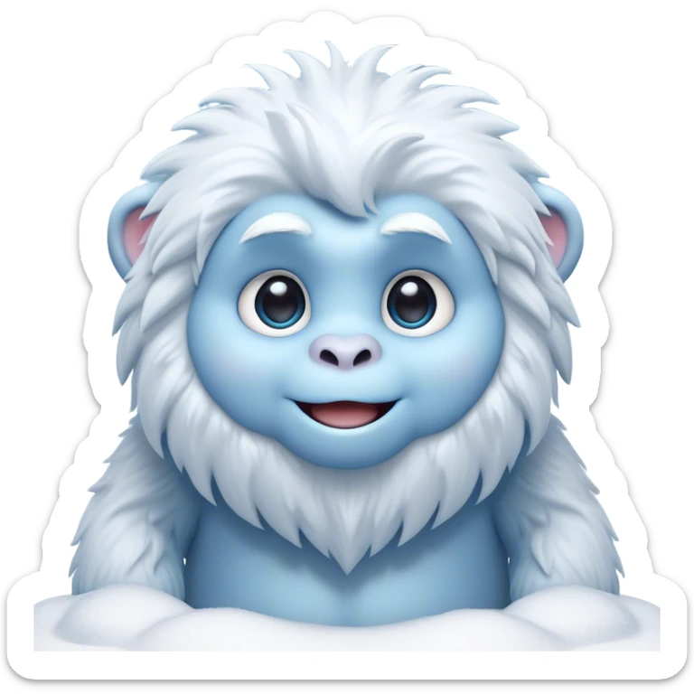 Cinematic Cute Yeti Portrait Emoji, with a charming, small, fluffy form in soft snowy whites and cool blues, featuring big, innocent eyes and a shy, gentle smile, simplified yet irresistibly endearing, highly detailed with a soft glowing outline that captures the whimsical charm of a friendly yeti ready for a cuddle! sticker