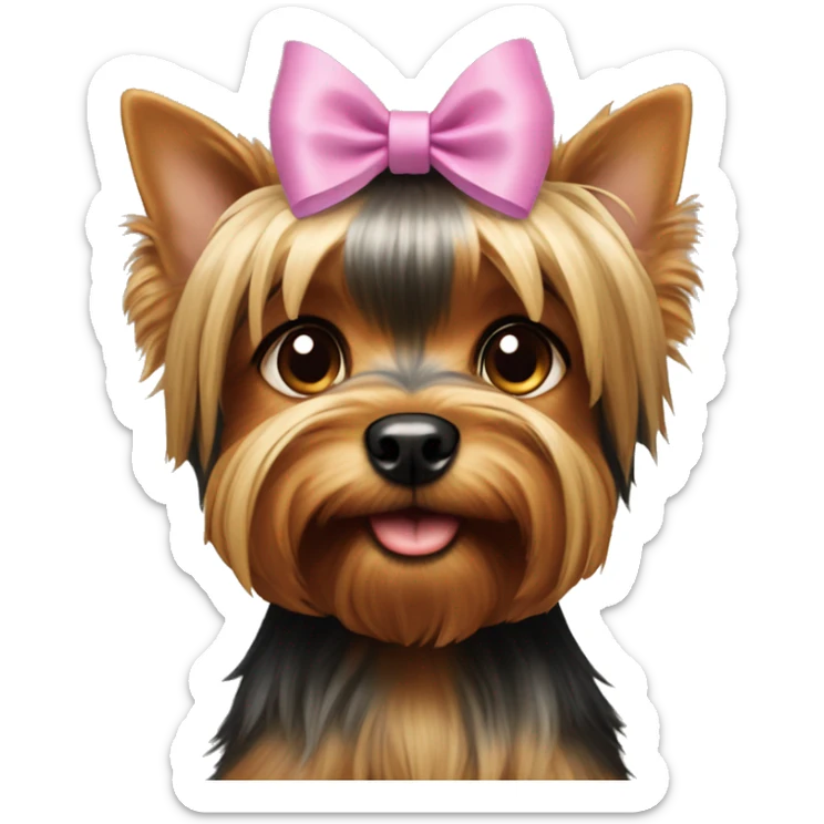Giant Dog Yorkshire Terrier with bow on the head on the hands of a girl  sticker