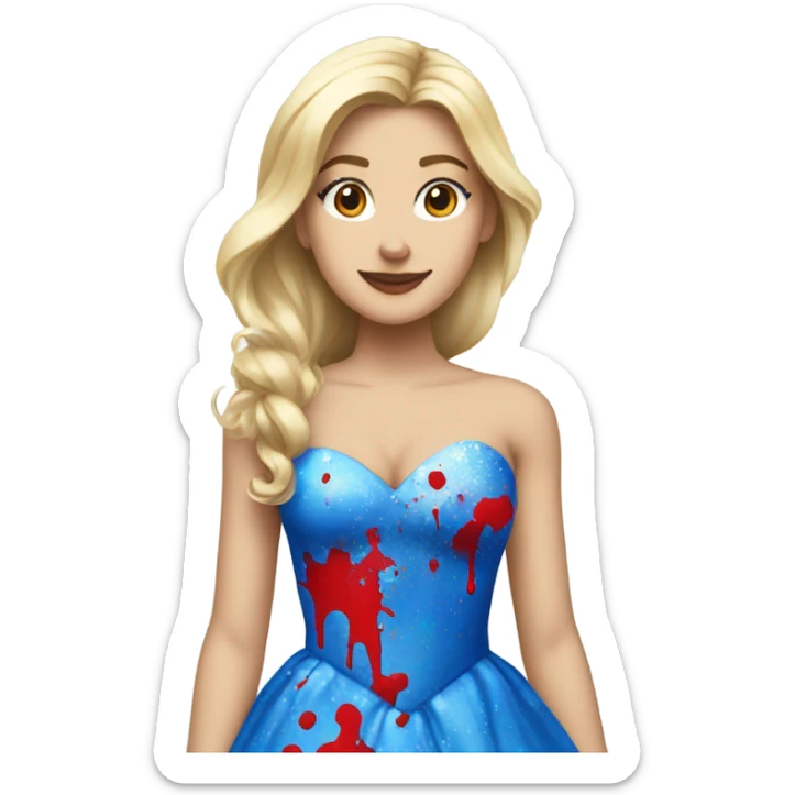Blonde and white girl in Blue and red Paint splattered princess gown sticker
