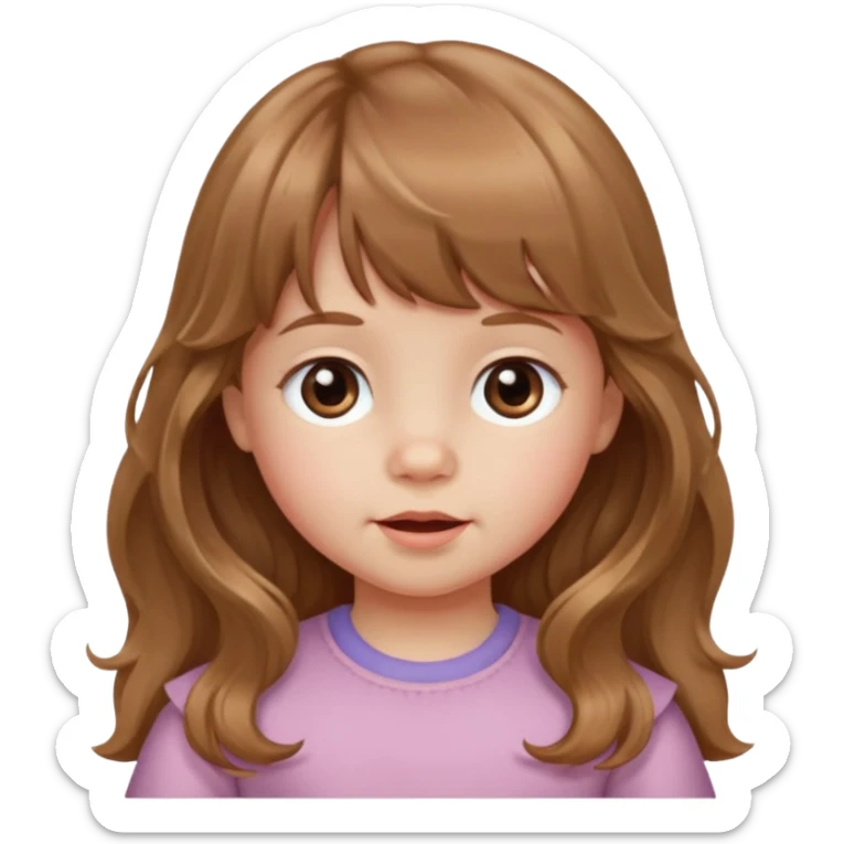 Please generate a portrait of a toddler with long, wavy, light brown hair and bangs.
 sticker