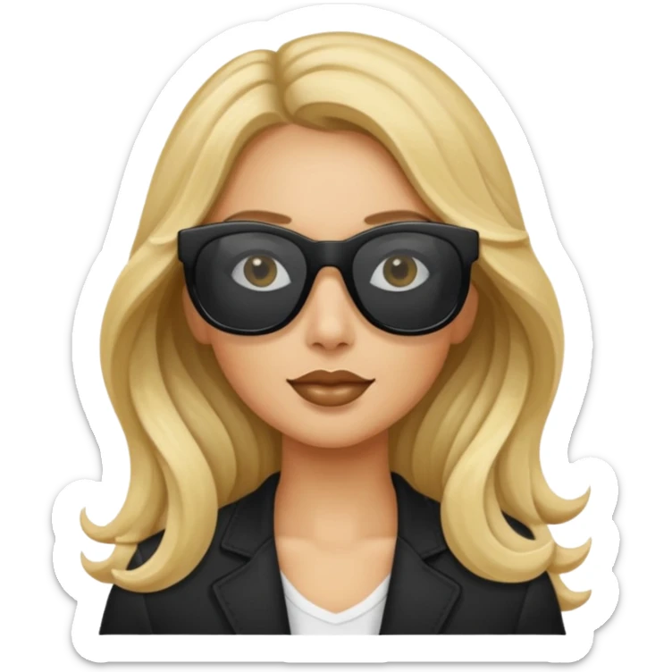an olive tan woman with long, wavy blonde hair wearing skinny black rectangular sunglasses sticker