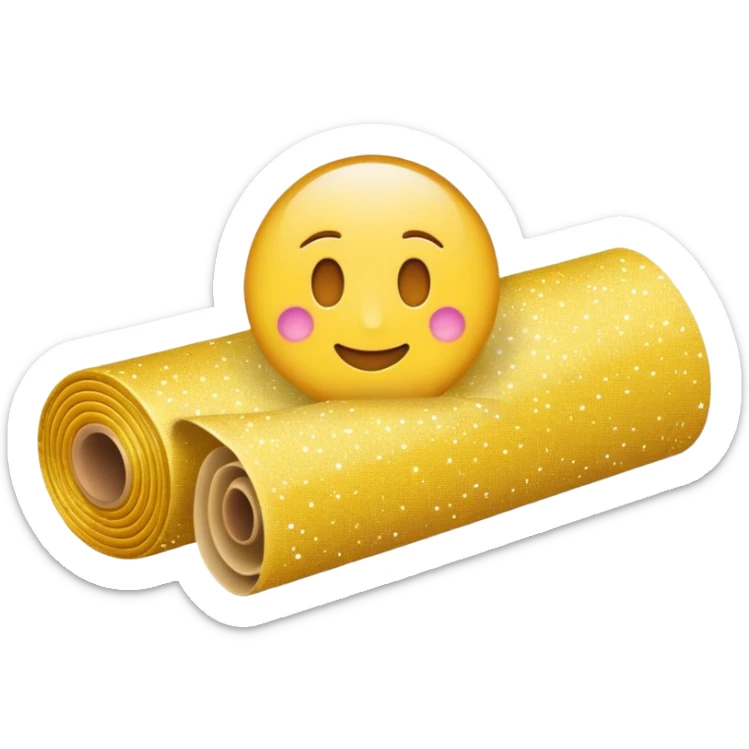 simple composition of a sparkle emoji in foreground with only a roll of patterned fabric behind it, nothing else sticker