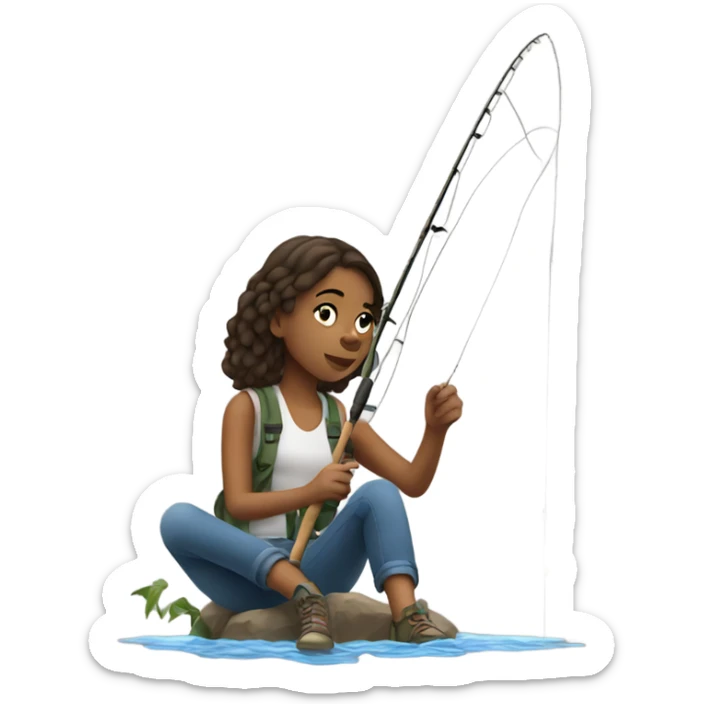 Teenage Girl fishing with a fly rod sticker
