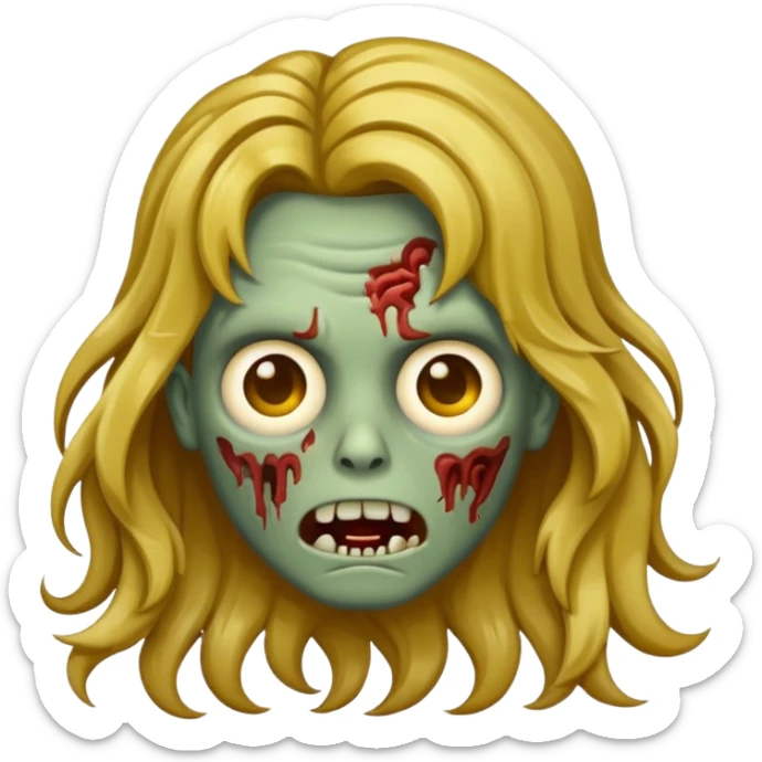 Make a zombie emoji with wavy hair castanho com golden streaks,e cabelo longo sticker