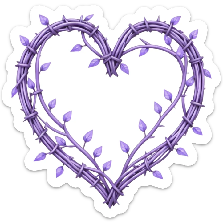 heart shape made out of barb wire vines with pastel lavenders border with crystals hanging  sticker