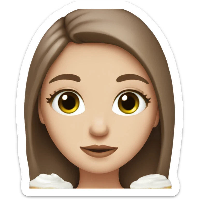 white girl with brown long hair and a hot chocolate green eyes sticker