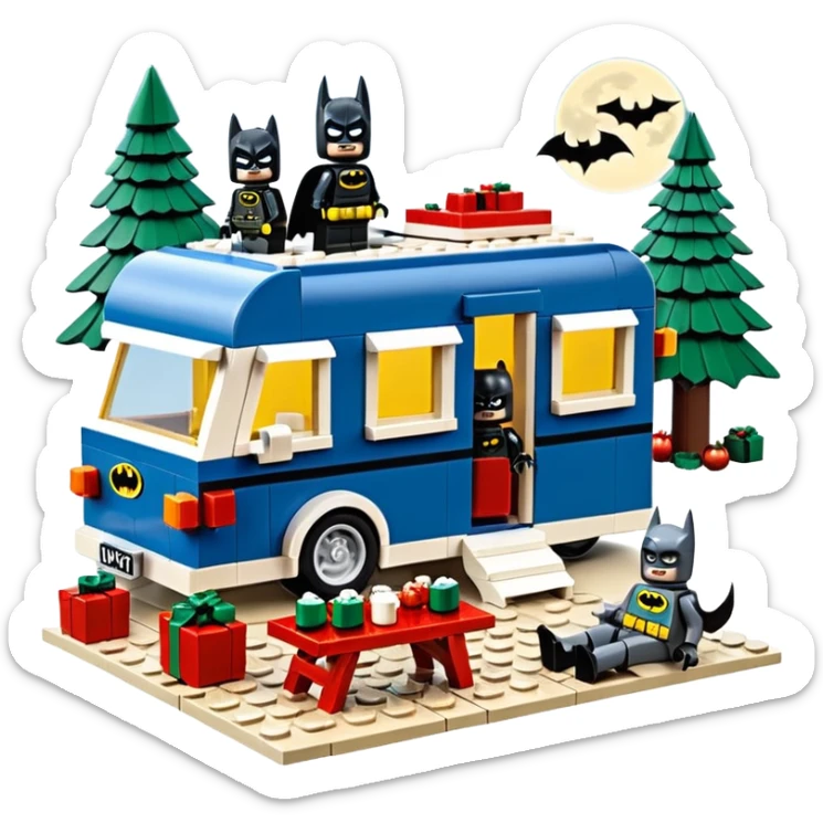  Ultra cute Lego Haunted Batman and Catwoman dream house Caravan with picnic table and folding chairs at Christmas  sticker