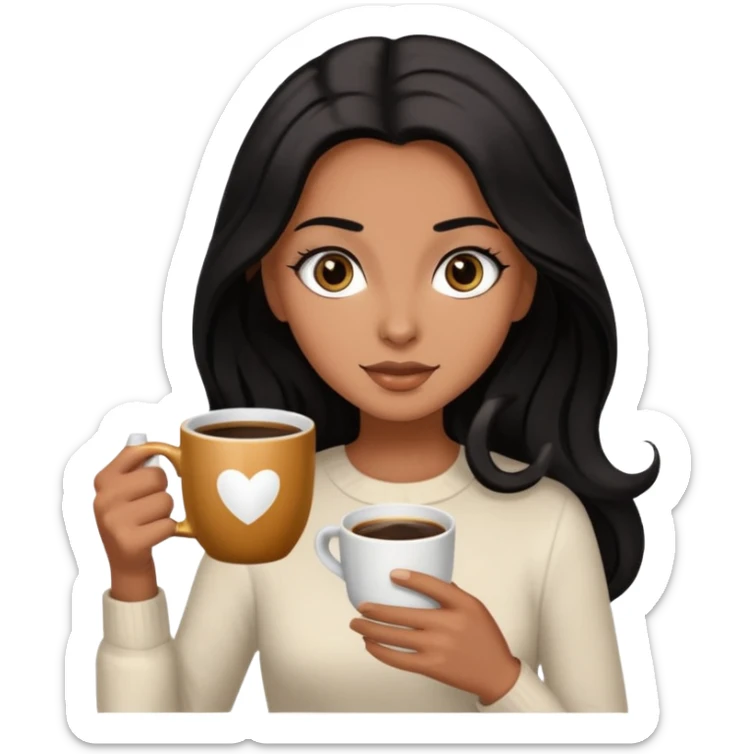big black eyes and tanned skin brown hair glamorous long black hair with coffee  sticker