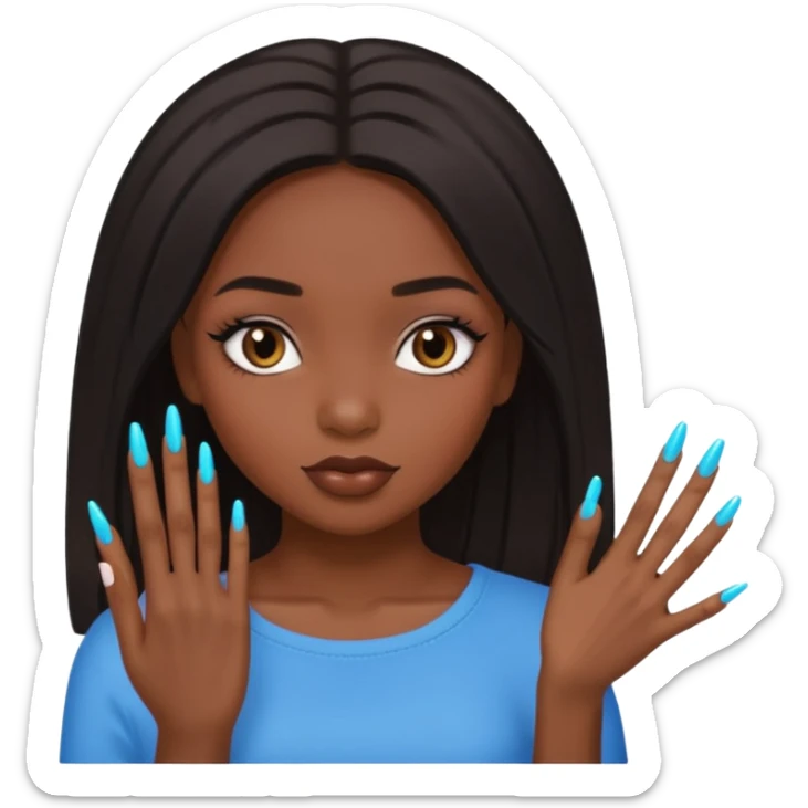 face girl with nails and cute make up black girl strait hair super long  top sticker