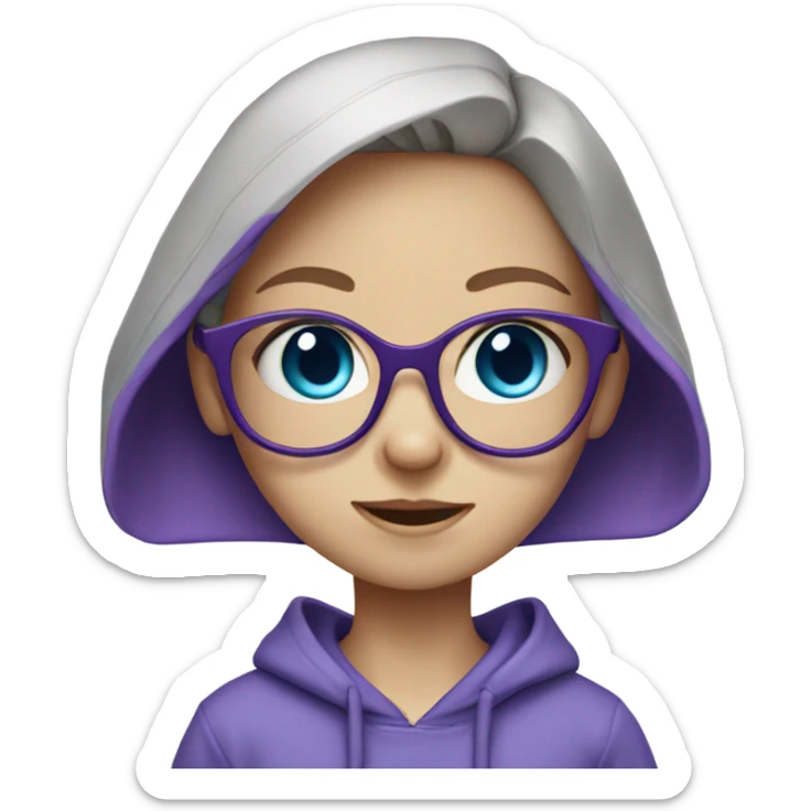 Pale little girl with a purple hoodie and glasses with braces and blue eyes  sticker